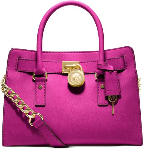 Michael Kors Hamilton Saffiano Leather Satchel Fuschia Gold